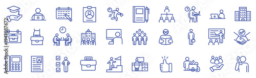 インターンシップに関するラインアイコンセット（線幅変更可能）