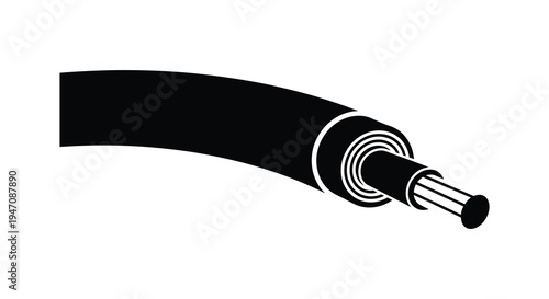 A coiled black cable with a metallic connector presented as a striking graphic silhouette high quality professional detailed