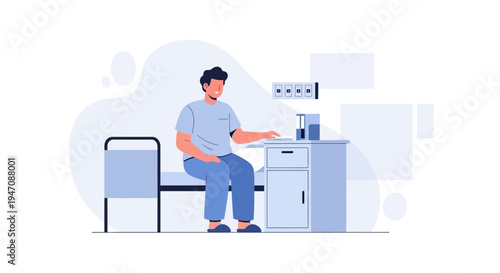 Patient in medical examination room with doctor's equipment