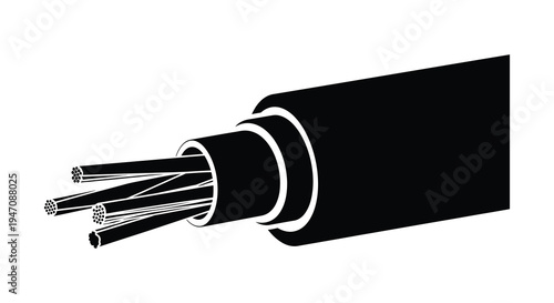 A detailed illustration showcases the inner construction of a fiber optic cable presented as a silhouette high quality