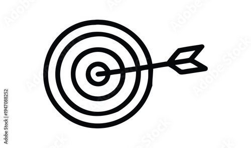 Hand drawn arrow hitting bullseye on target symbol