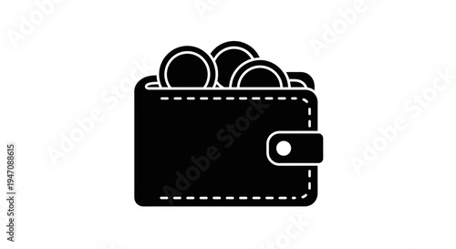 Black wallet icon filled with money coins