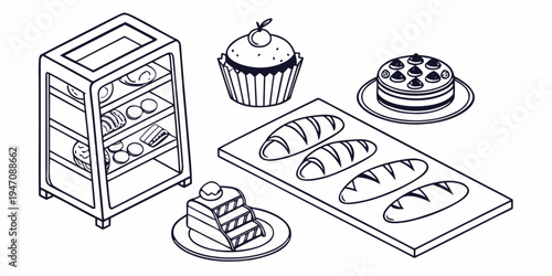 Assorted baked goods displayed on a table with a microwave oven in the background