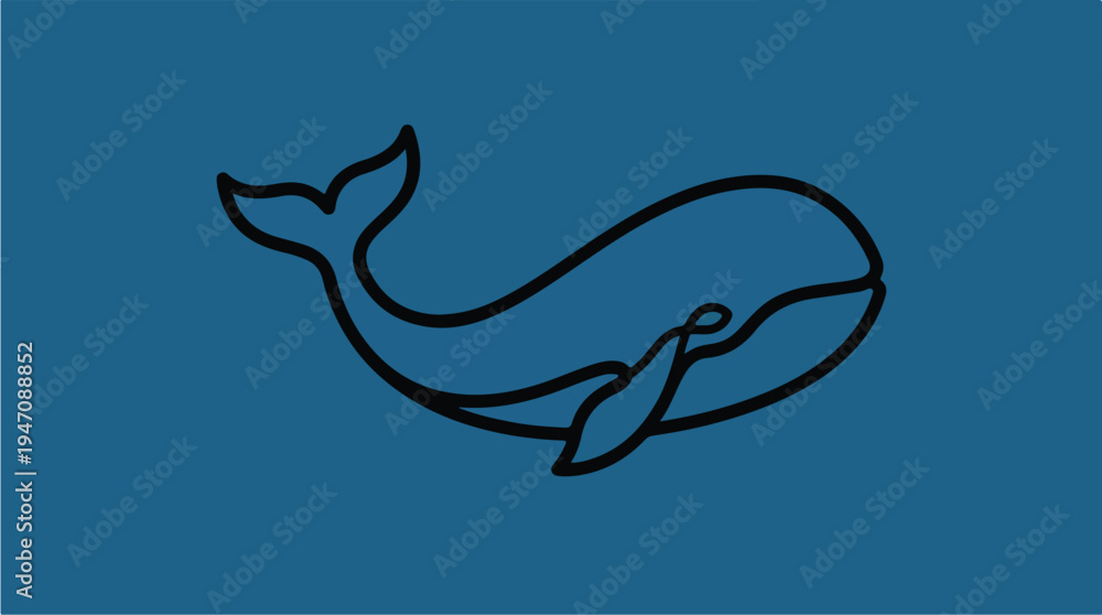 Obraz premium Minimalist Line Art of a Blue Whale on a Deep Blue Background.