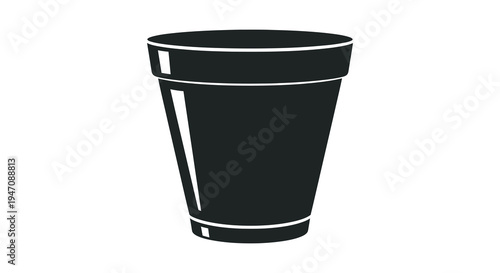 A minimalist depiction of a black flower pot with subtle design elements presented as a silhouette high quality