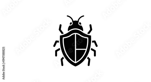 Bug icon with shield symbol for computer security