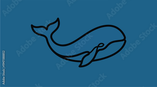 Minimalist Line Art of a Blue Whale on a Deep Blue Background.