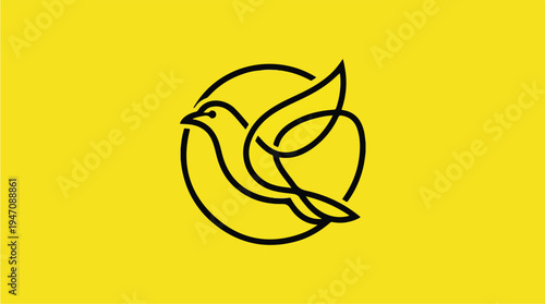 Minimalist Line Art of a Bird in Flight within a Circle.