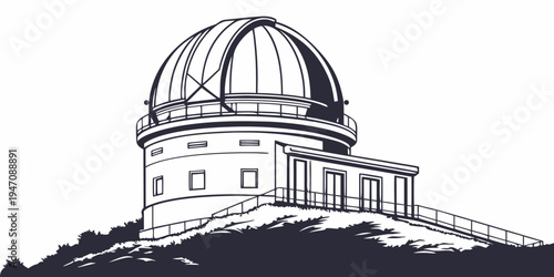 Astronomical observatory with a large dome-shaped roof on a hilltop