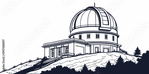 A majestic observatory perched on a hilltop with a clear sky above.