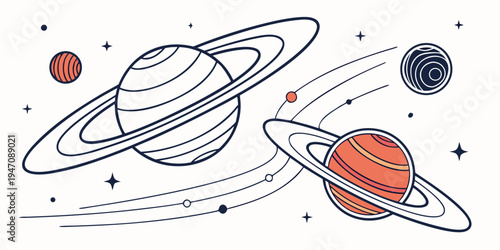 Colorful illustration of planets and celestial bodies in space