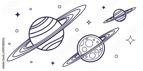 Whimsical space scene featuring planets and stars in a playful illustration