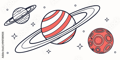Vibrant illustration of planets and stars in outer space with a retro aesthetic