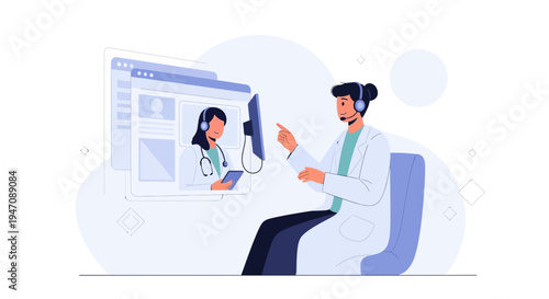 Telemedicine Consultation: Doctor Using Video Call for Remote Patient Care