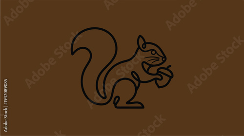 Minimalist Line Art Squirrel Holding an Acorn Icon.