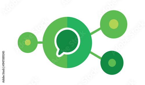 Green interconnected nodes with a central chat bubble icon