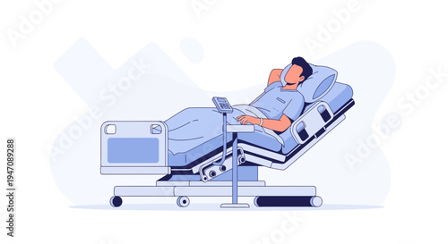 Patient Lying in Hospital Bed with Medical Equipment, Healthcare Concept