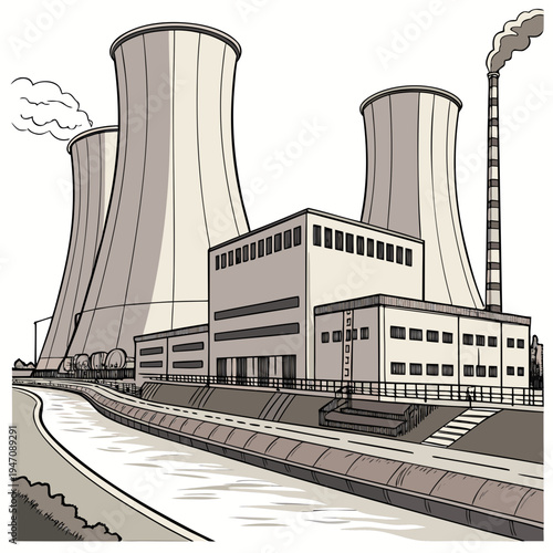 A large nuclear power plant with cooling towers