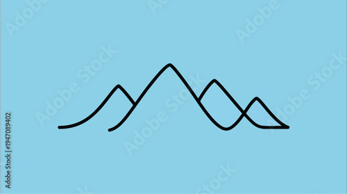 Minimalist Mountain Range Silhouette on a Blue Background.