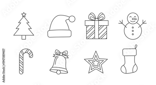 Christmas holiday season line icons set on white