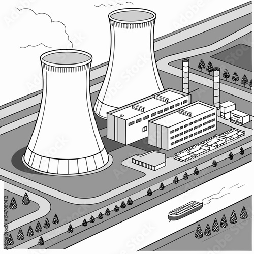 Nuclear power plant with cooling towers