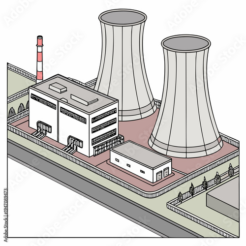 A nuclear power plant with cooling towers