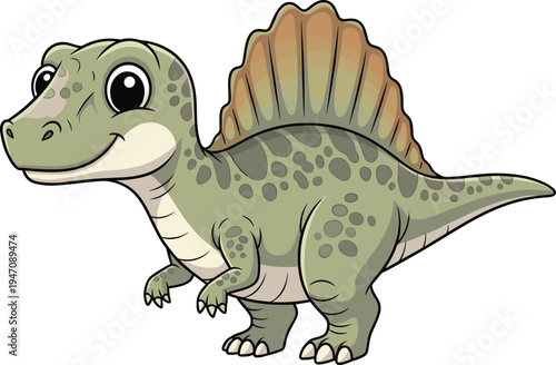 Cute Cartoon Spinosaurus Dinosaur Character Illustration with Friendly Prehistoric Animal for Kids Education, Nursery Decoration, Children Book Design, and Jurassic Creature Graphic