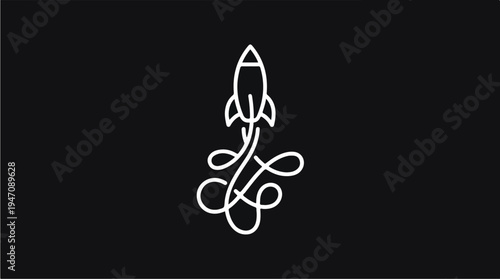 Minimalist Rocket Launching with Swirling Smoke Trail.