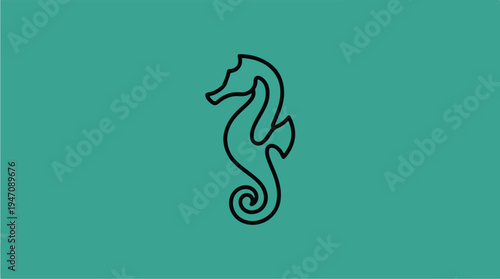 Minimalist Seahorse Icon on Teal Background.