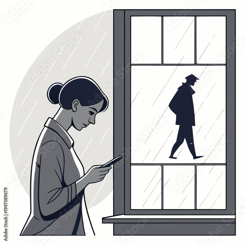 Woman looking out the window at a passerby