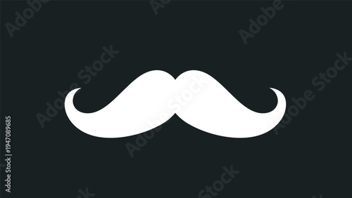 White silhouette of a classic gentleman mustache isolated on a dark gray background for movember and barbershop branding.