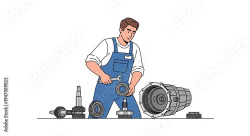 Mechanic with car parts tools.