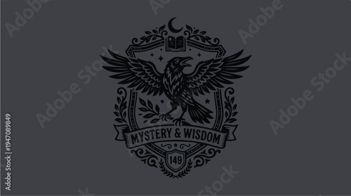 Mysterious Eagle Emblem with Moon and Stars.