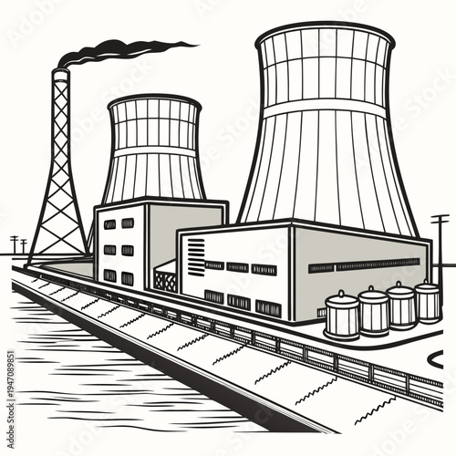 A nuclear power plant with cooling towers
