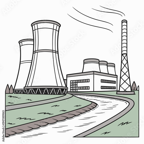 A nuclear power plant with cooling towers