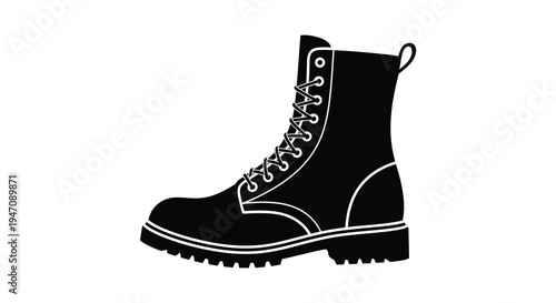 A striking black silhouette of a high top lace up boot showcasing classic design details silhouette high quality