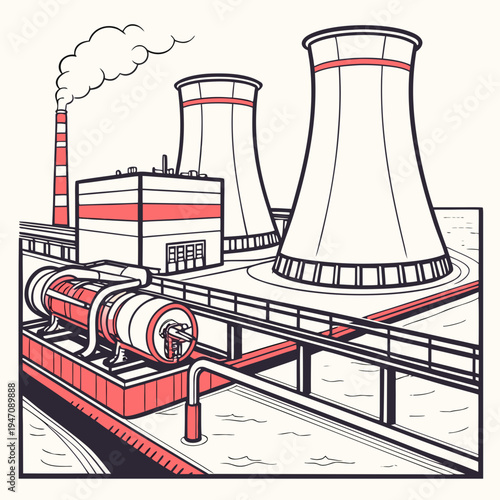 A nuclear power plant with three cooling towers