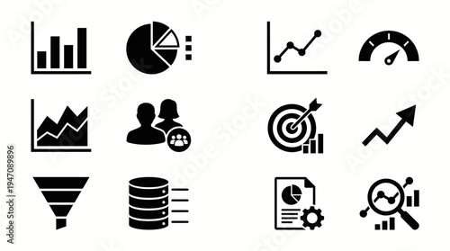 Collection of business data analytics and growth icons