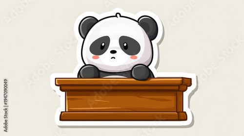 Cute Sad Panda Bear Behind Wooden Podium Illustration.