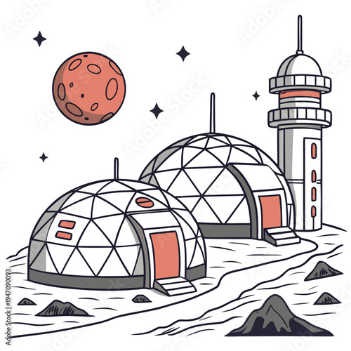 A futuristic space station on a distant planet