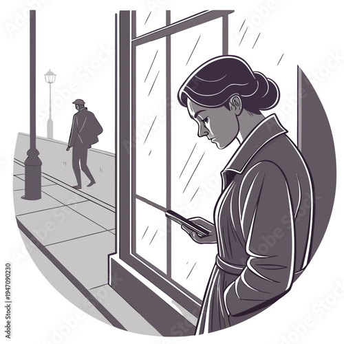 Woman looking out the window on a rainy day