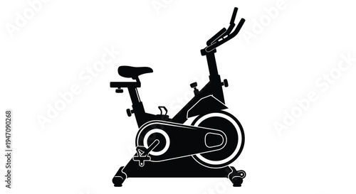 A stark black silhouette of a modern indoor cycling bike showcasing its mechanical form silhouette high quality professional