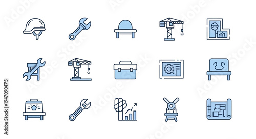 Construction tools and equipment icons