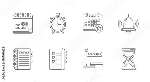 Collection of time management schedule and deadline line icons