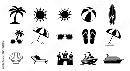 Collection of summer vacation and beach travel flat icons