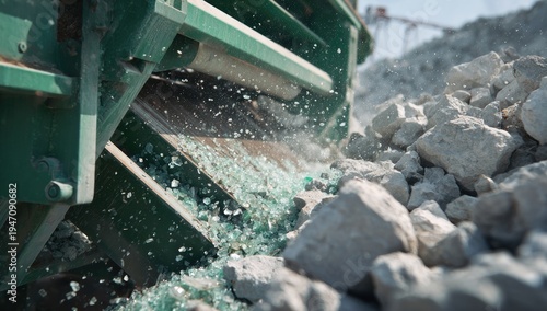 Industrial Rock Crushing Machine Processing Large Boulders into Smaller Pieces.