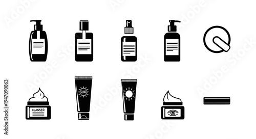 Cosmetic and beauty product icons for skincare illustration set