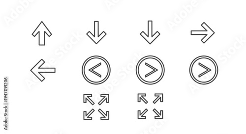 Directional arrows, navigation and expand screen outline icons
