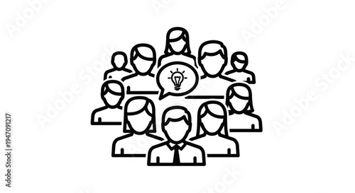 Diverse group of people sharing an idea with lightbulb.