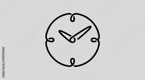 Simple Line Art Clock Face with Hour and Minute Hands.